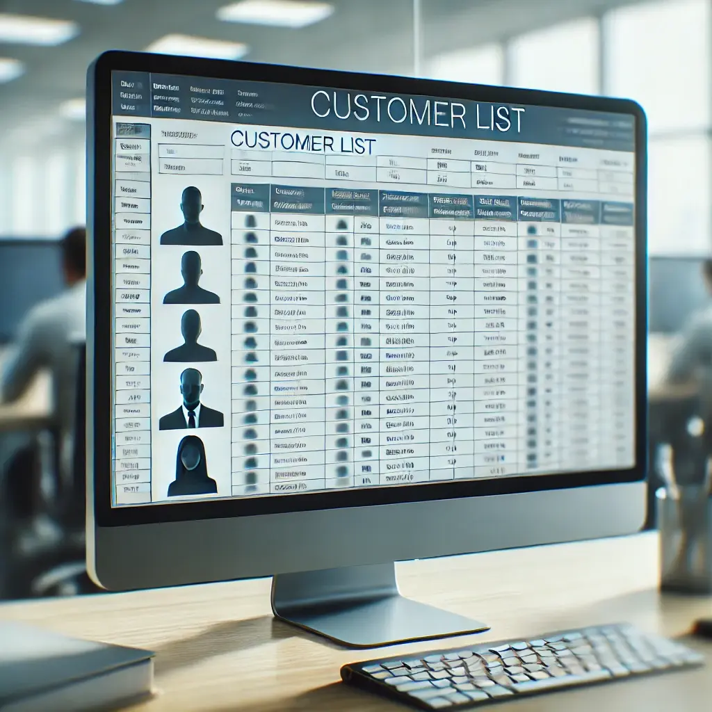An image of a customer list appearing on a desktop computer in an office.